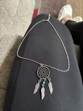 Silver Dreamcatcher Pendant Necklace with Turquoise Accent